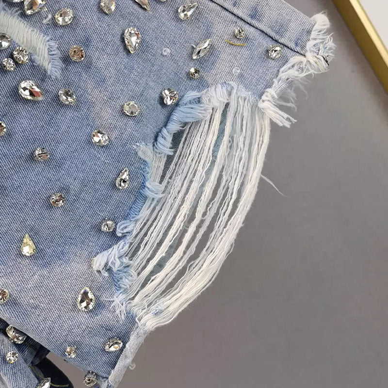 Fashion Holes Wide-leg Denim Shorts Women
