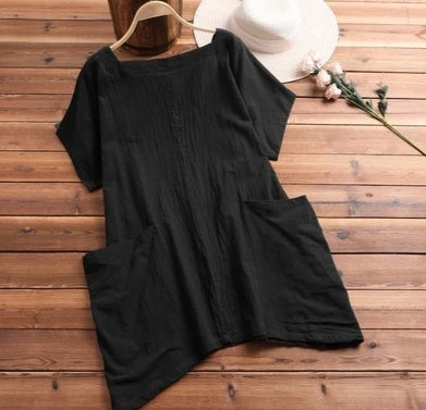 Large pocket cotton and linen dress