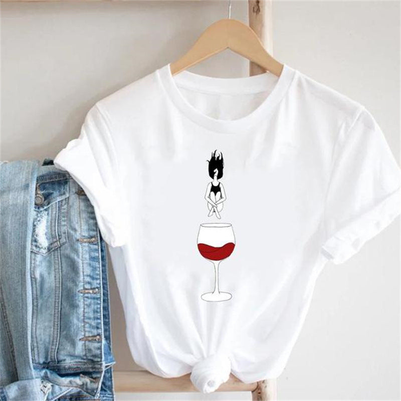 Wine Lady Wine Glass Modal Short-sleeved Parent-child T-shirt