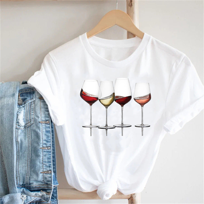 Wine Lady Wine Glass Modal Short-sleeved Parent-child T-shirt