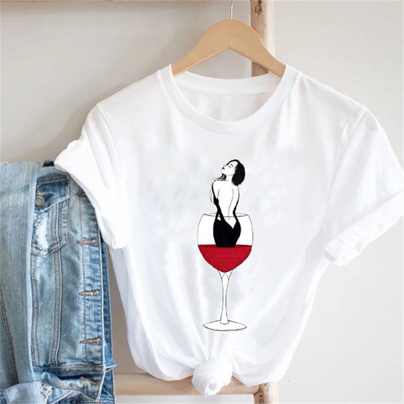 Wine Lady Wine Glass Modal Short-sleeved Parent-child T-shirt