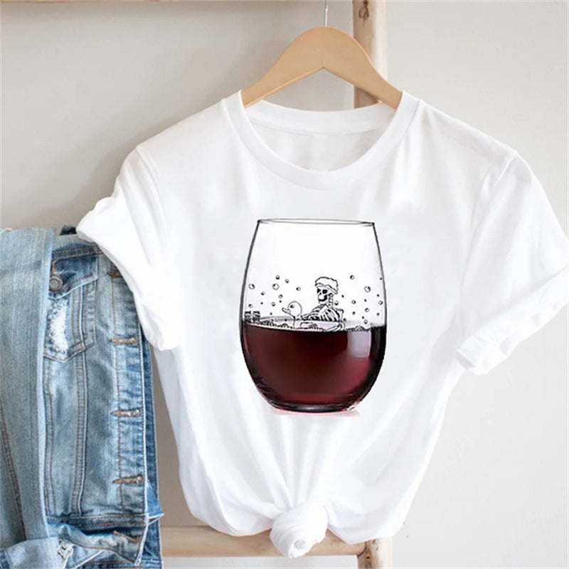 Wine Lady Wine Glass Modal Short-sleeved Parent-child T-shirt
