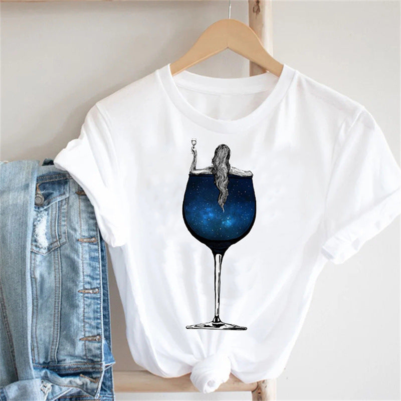 Wine Lady Wine Glass Modal Short-sleeved Parent-child T-shirt